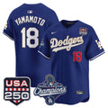 Men's Dodgers 2025 World Series Champions & 250America Patch Vapor Premier Limited Jersey - All Stitched