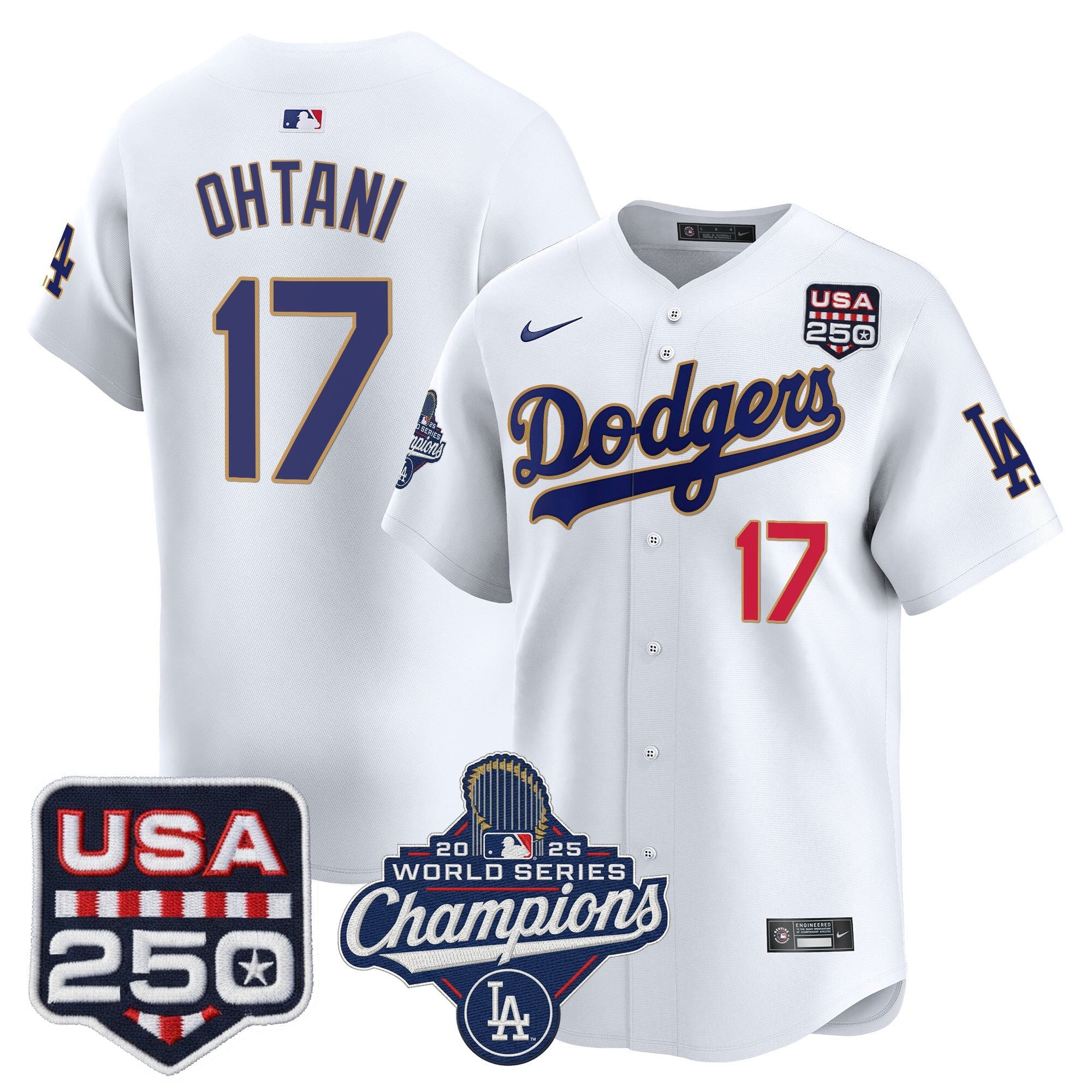 Men's Dodgers 2025 World Series Champions & 250America Patch Vapor Premier Limited Jersey - All Stitched
