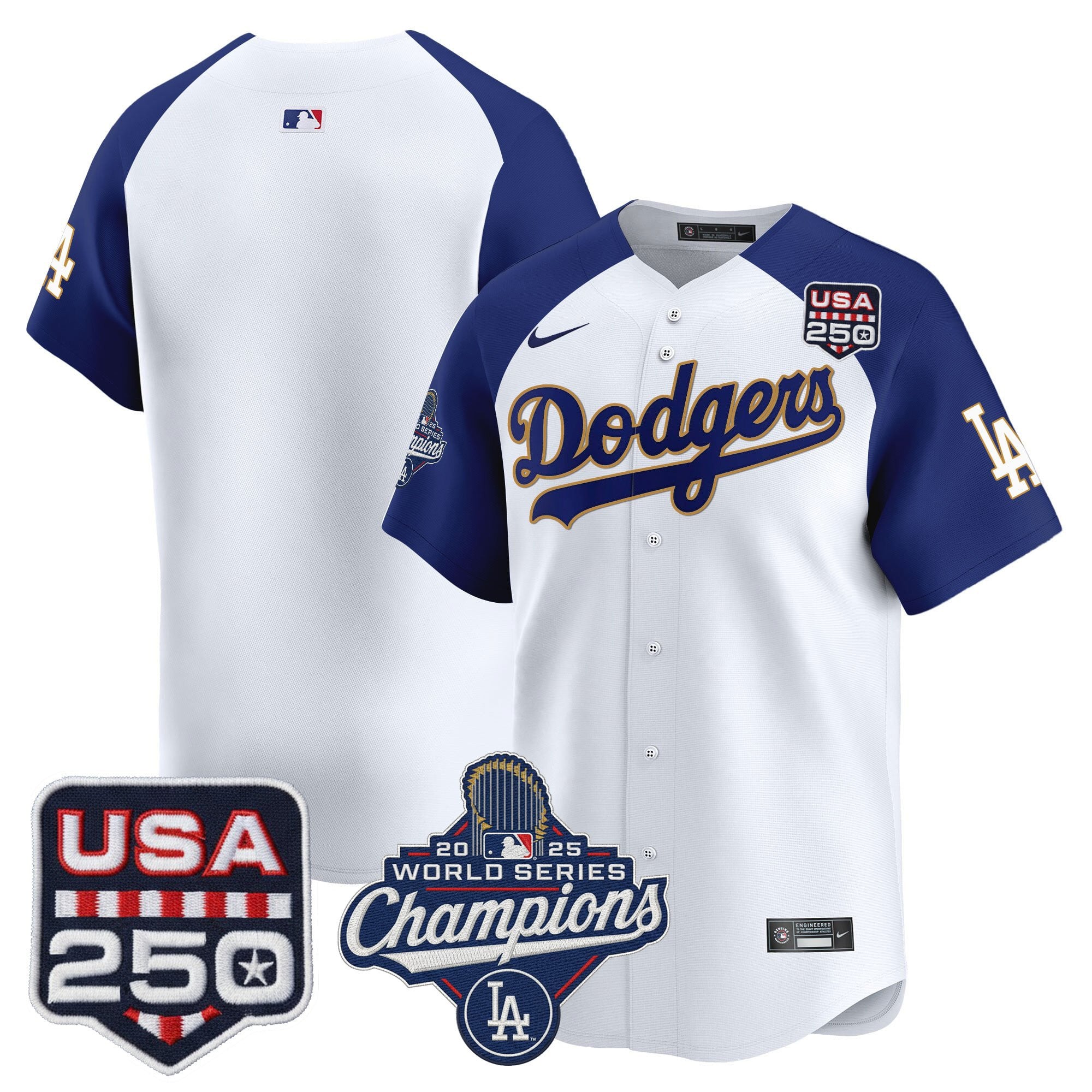 Men's Dodgers 2025 World Series Champions & 250America Patch Vapor Premier Limited Jersey - All Stitched