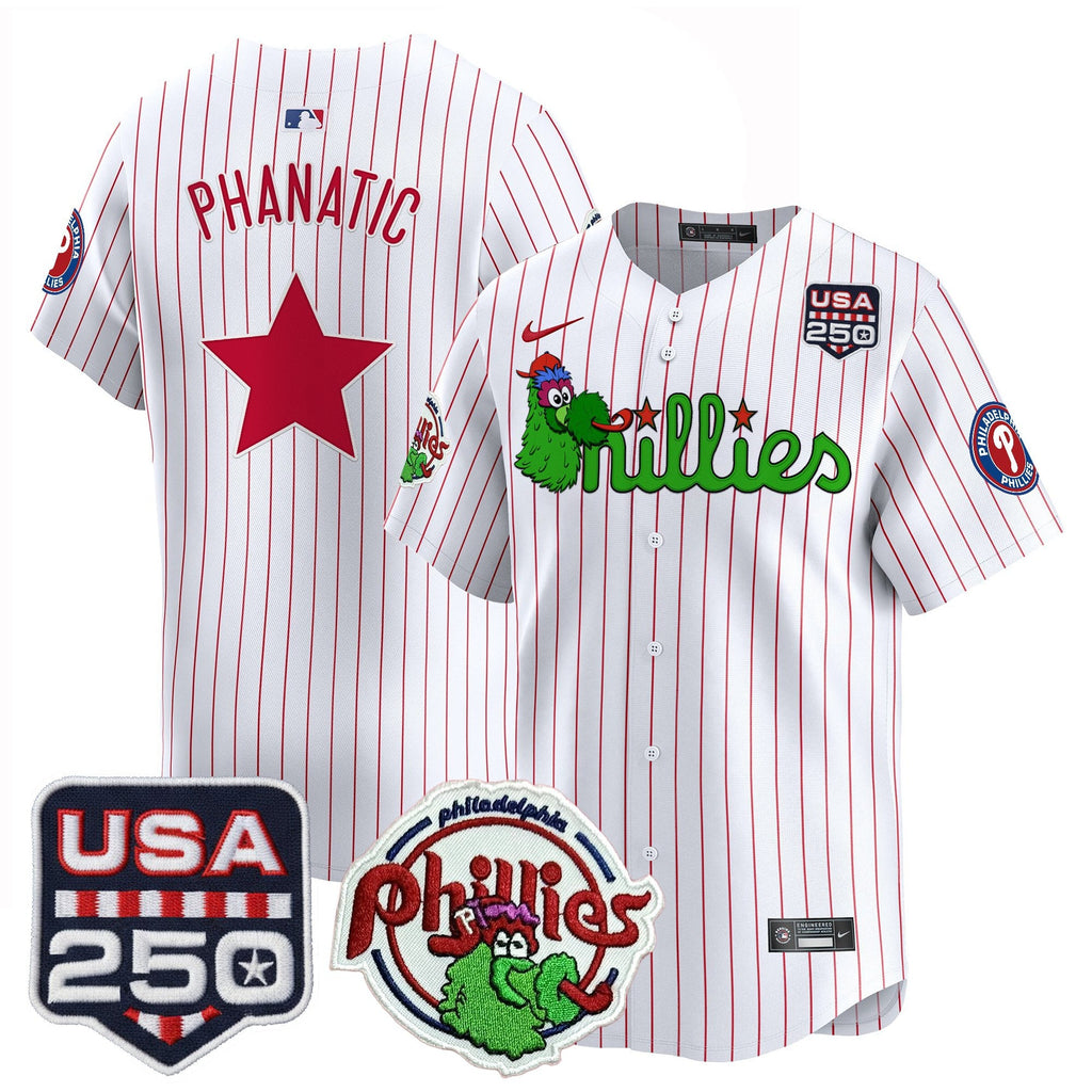 Men's Philadelphia Phillies Phanatic & 250America Patch Vapor Premier Limited Jersey - All Stitched