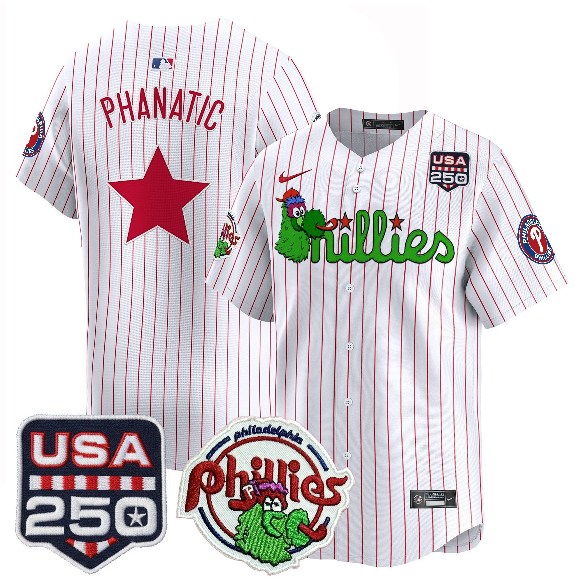 Men's Philadelphia Phillies Phanatic & 250America Patch Vapor Premier Limited Jersey - All Stitched
