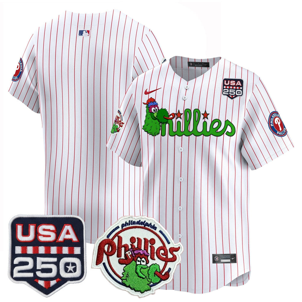 Men's Philadelphia Phillies Phanatic & 250America Patch Vapor Premier Limited Jersey - All Stitched