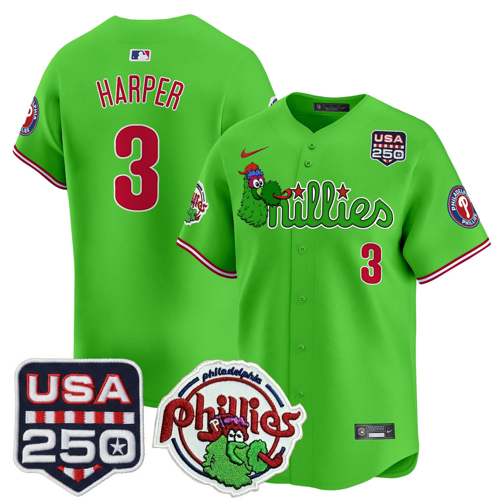 Men's Philadelphia Phillies Phanatic & 250America Patch Vapor Premier Limited Jersey - All Stitched