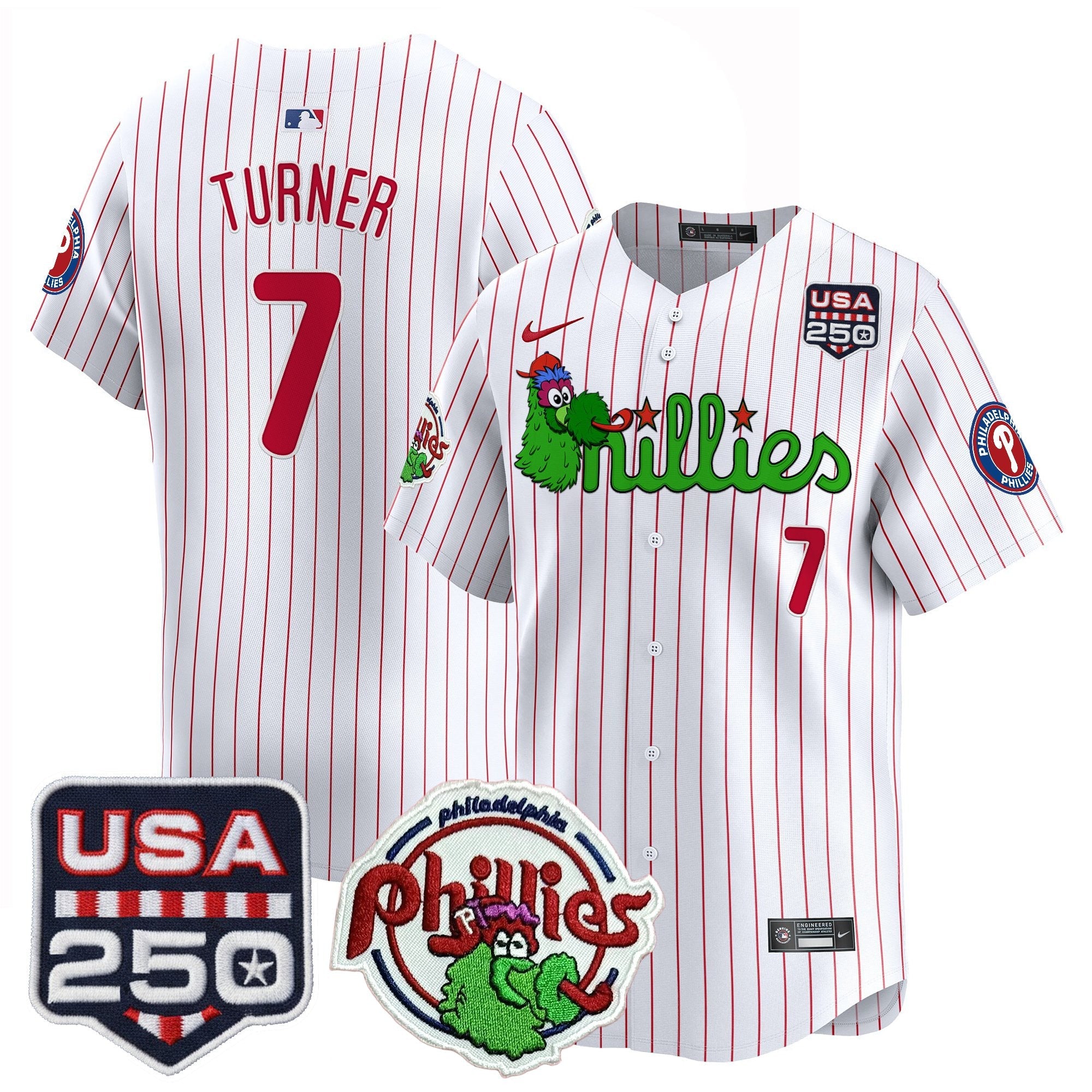 Men's Philadelphia Phillies Phanatic & 250America Patch Vapor Premier Limited Jersey - All Stitched