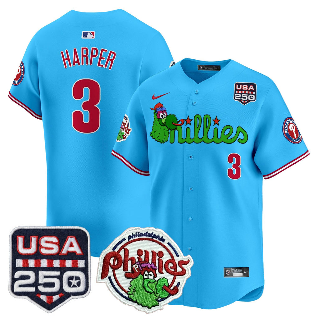 Men's Philadelphia Phillies Phanatic & 250America Patch Vapor Premier Limited Jersey - All Stitched