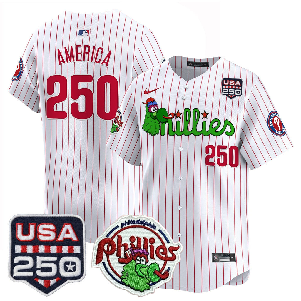 Men's Philadelphia Phillies Phanatic & 250America Patch Vapor Premier Limited Jersey - All Stitched