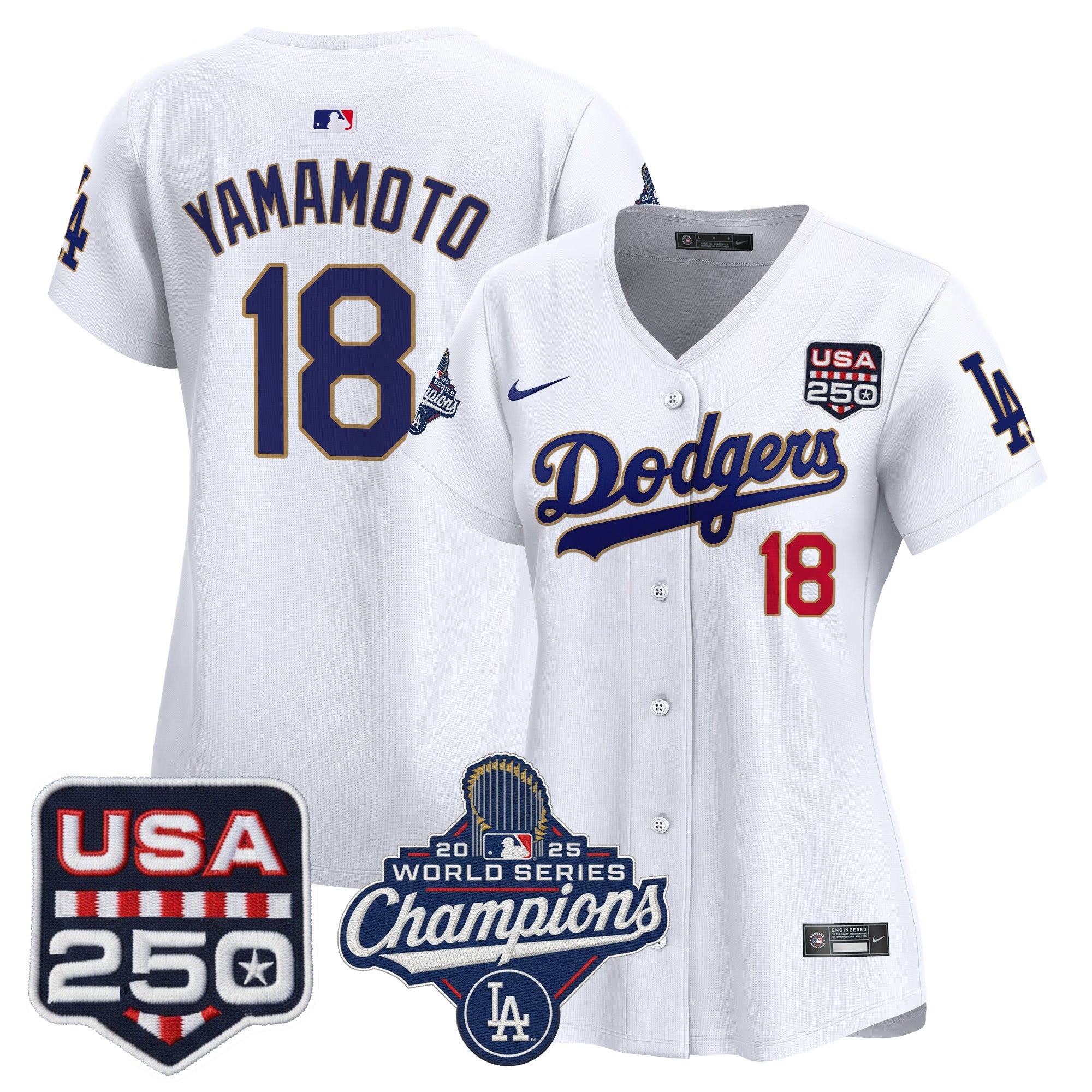 Women's Dodgers 2025 World Series Champions & 250America Patch Vapor Premier Limited Jersey - All Stitched