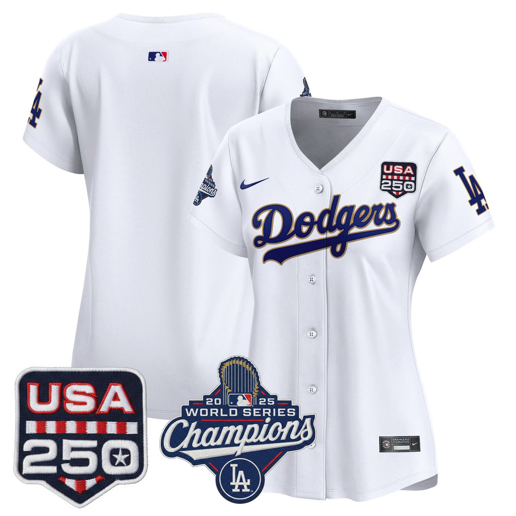 Women's Dodgers 2025 World Series Champions & 250America Patch Vapor Premier Limited Jersey - All Stitched