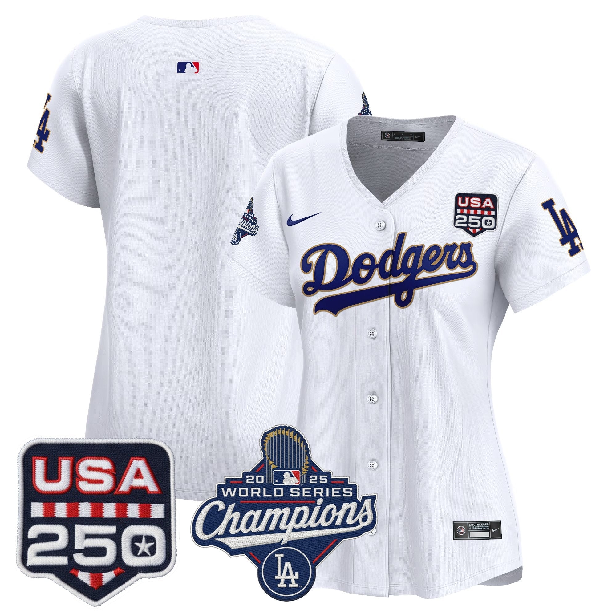 Women's Dodgers 2025 World Series Champions & 250America Patch Vapor Premier Limited Jersey - All Stitched