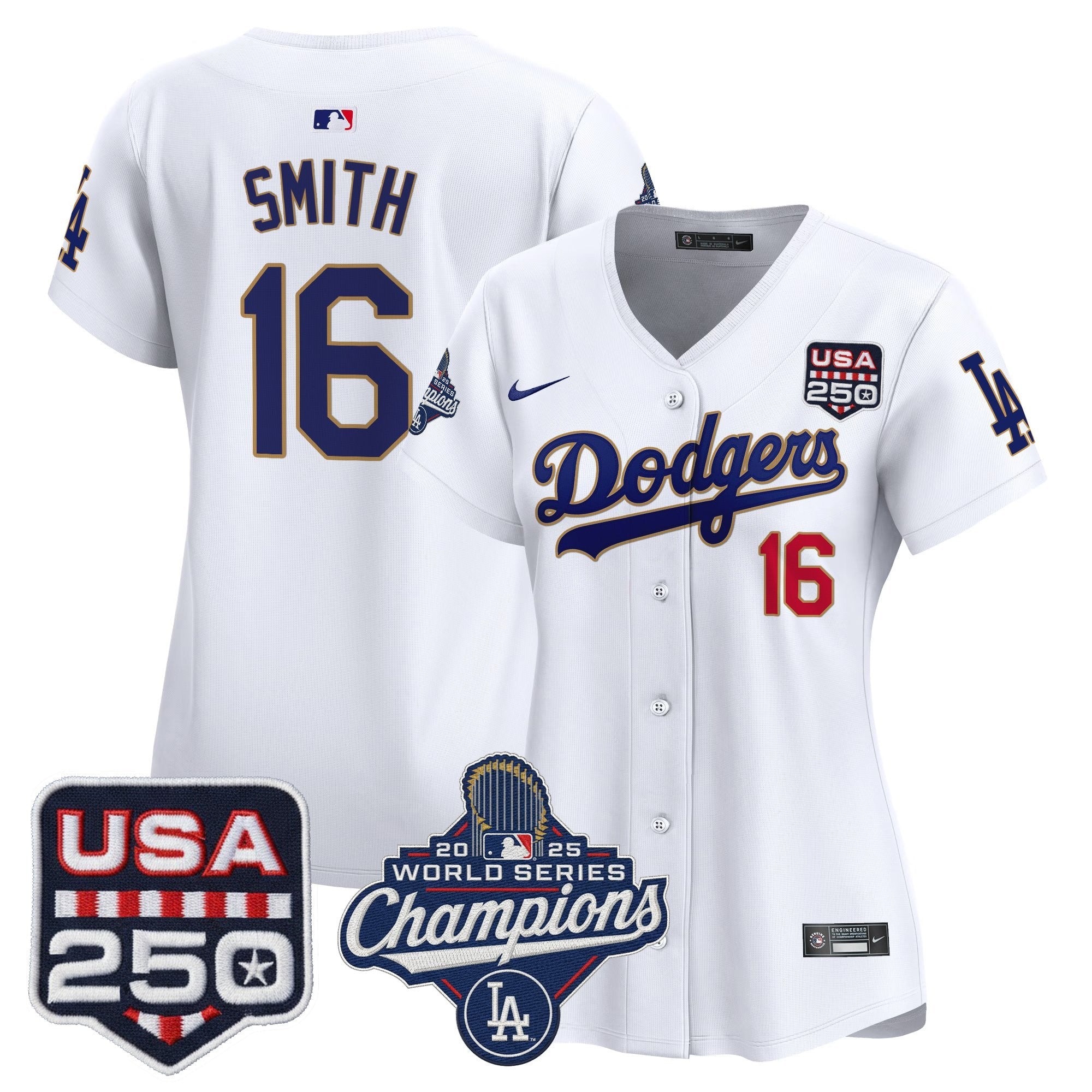 Women's Dodgers 2025 World Series Champions & 250America Patch Vapor Premier Limited Jersey - All Stitched