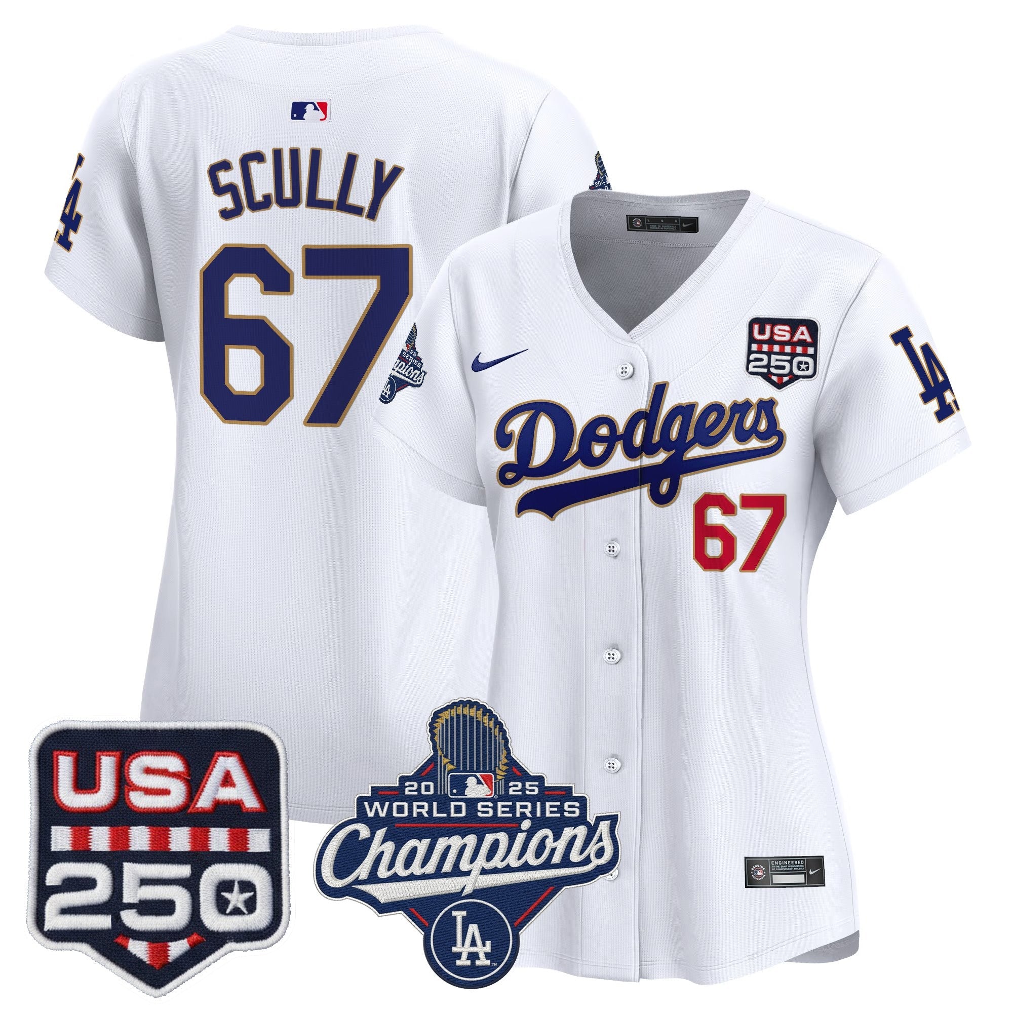 Women's Dodgers 2025 World Series Champions & 250America Patch Vapor Premier Limited Jersey - All Stitched
