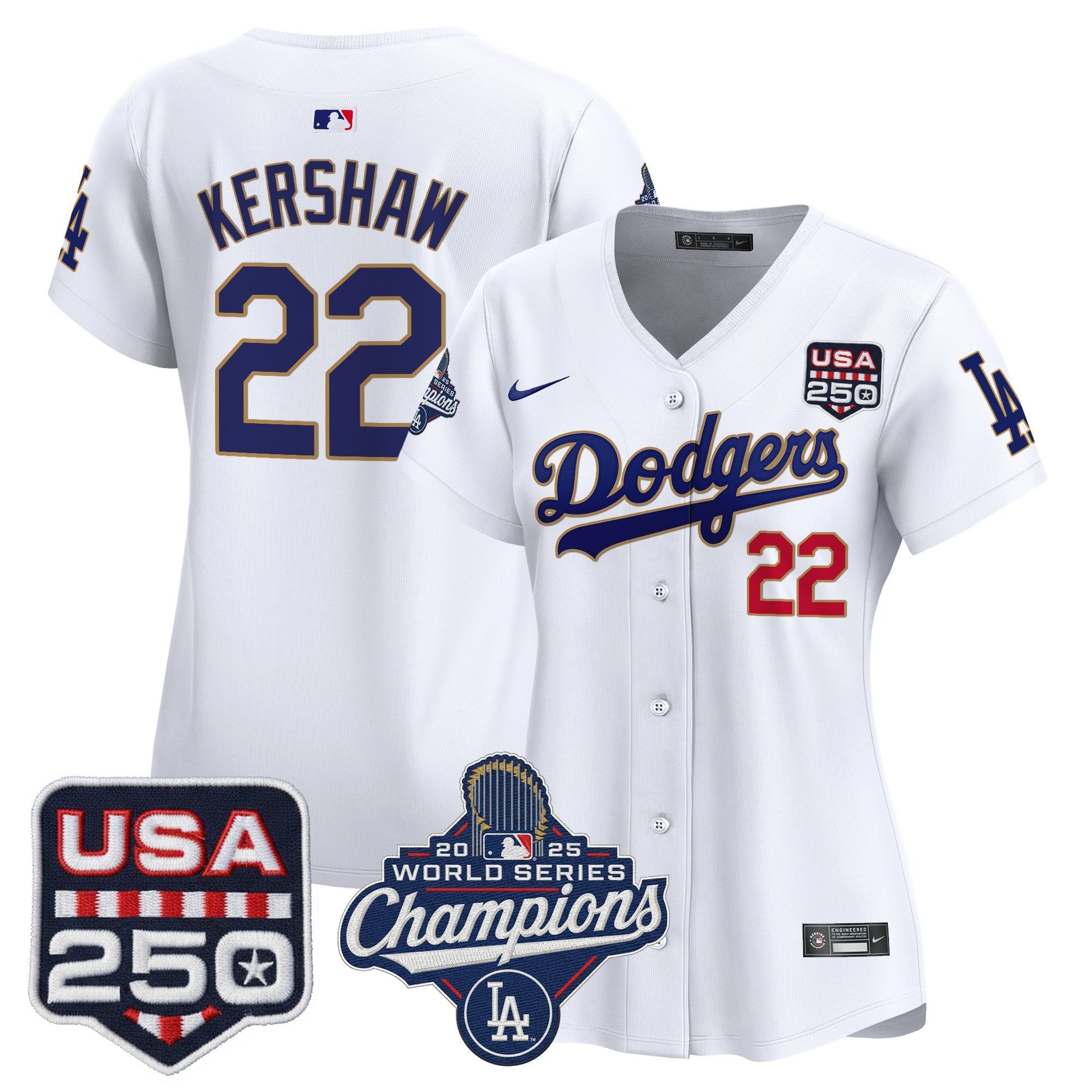 Women's Dodgers 2025 World Series Champions & 250America Patch Vapor Premier Limited Jersey - All Stitched