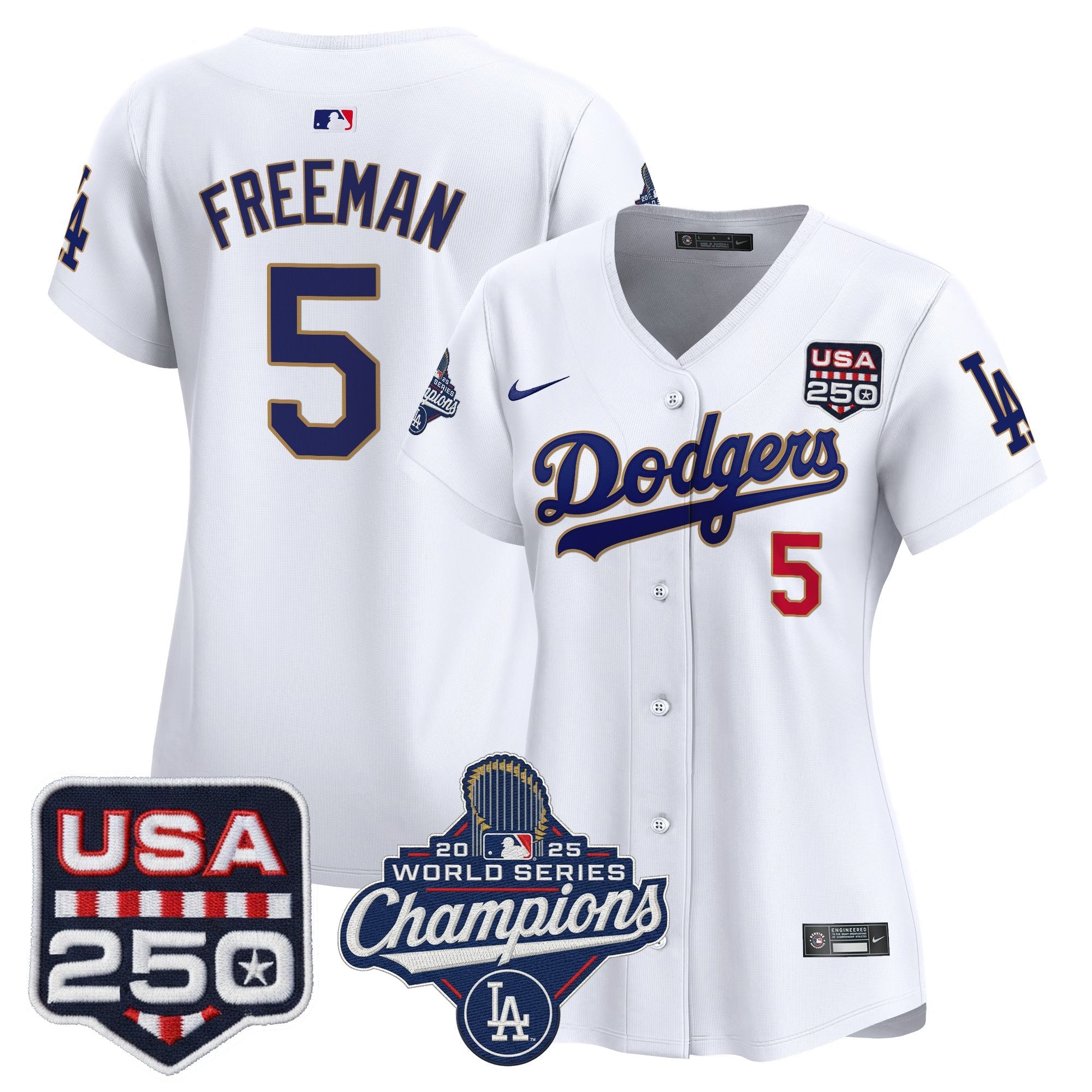 Women's Dodgers 2025 World Series Champions & 250America Patch Vapor Premier Limited Jersey - All Stitched