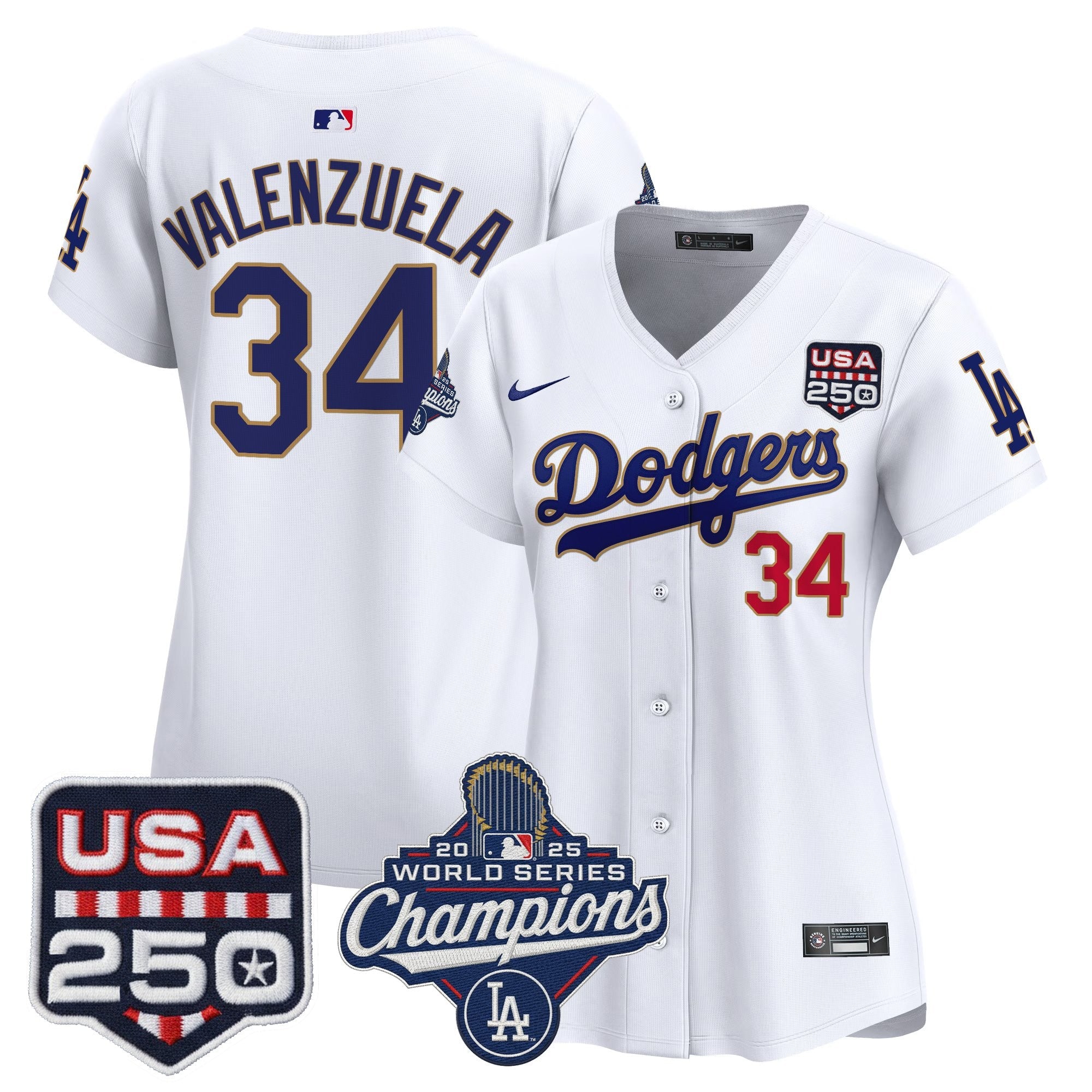 Women's Dodgers 2025 World Series Champions & 250America Patch Vapor Premier Limited Jersey - All Stitched