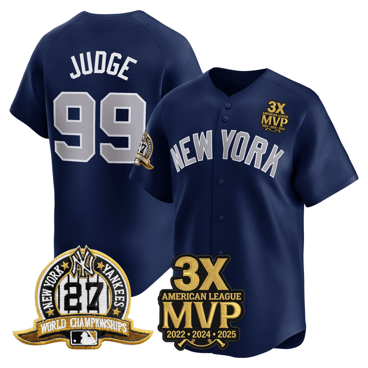 Aaron Judge New York Yankees Navy 27 Time World Series Champions Jersey - All Stitched