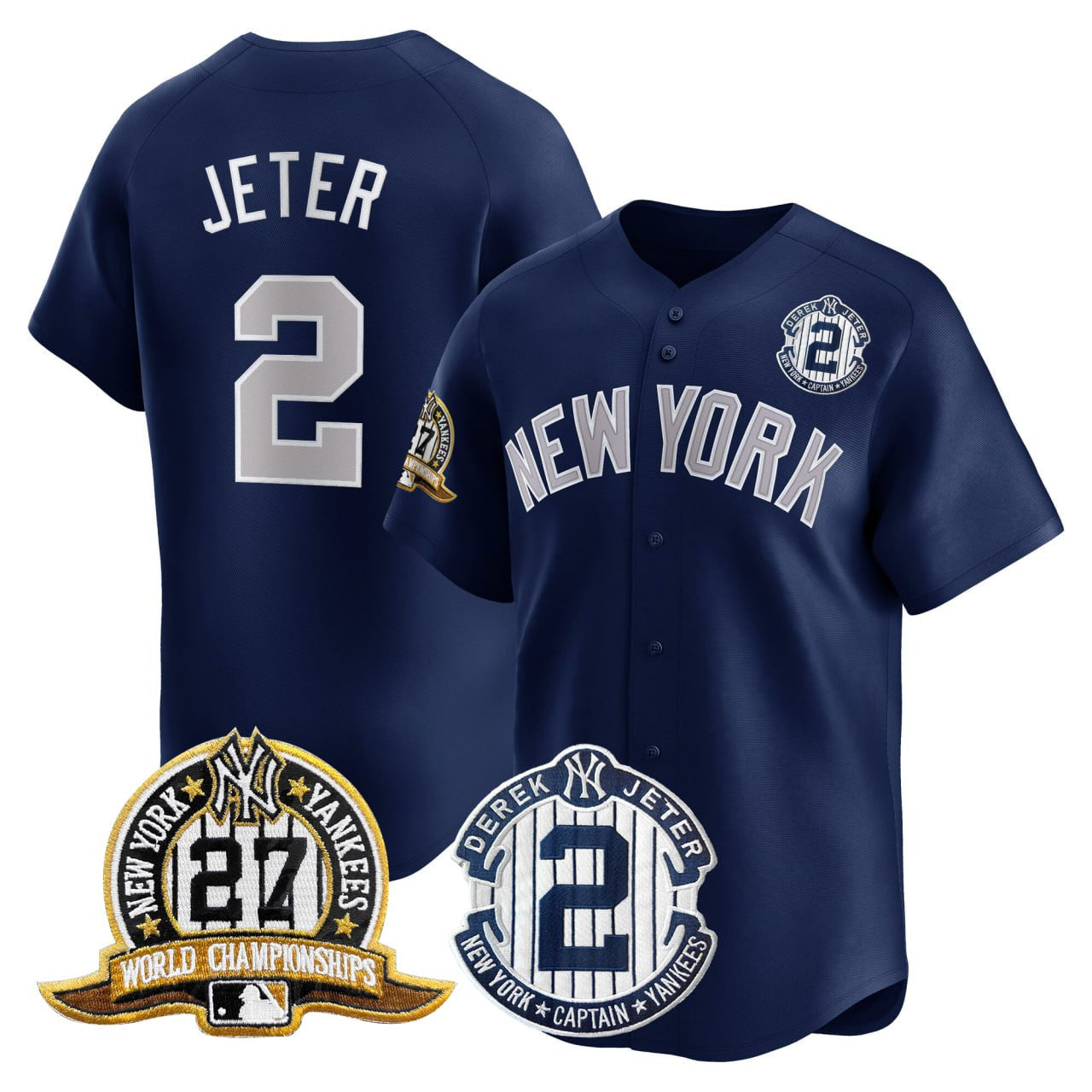 Derek Jeter New York Yankees 27 Time World Series Champions Black Gold Jersey - All Stitched