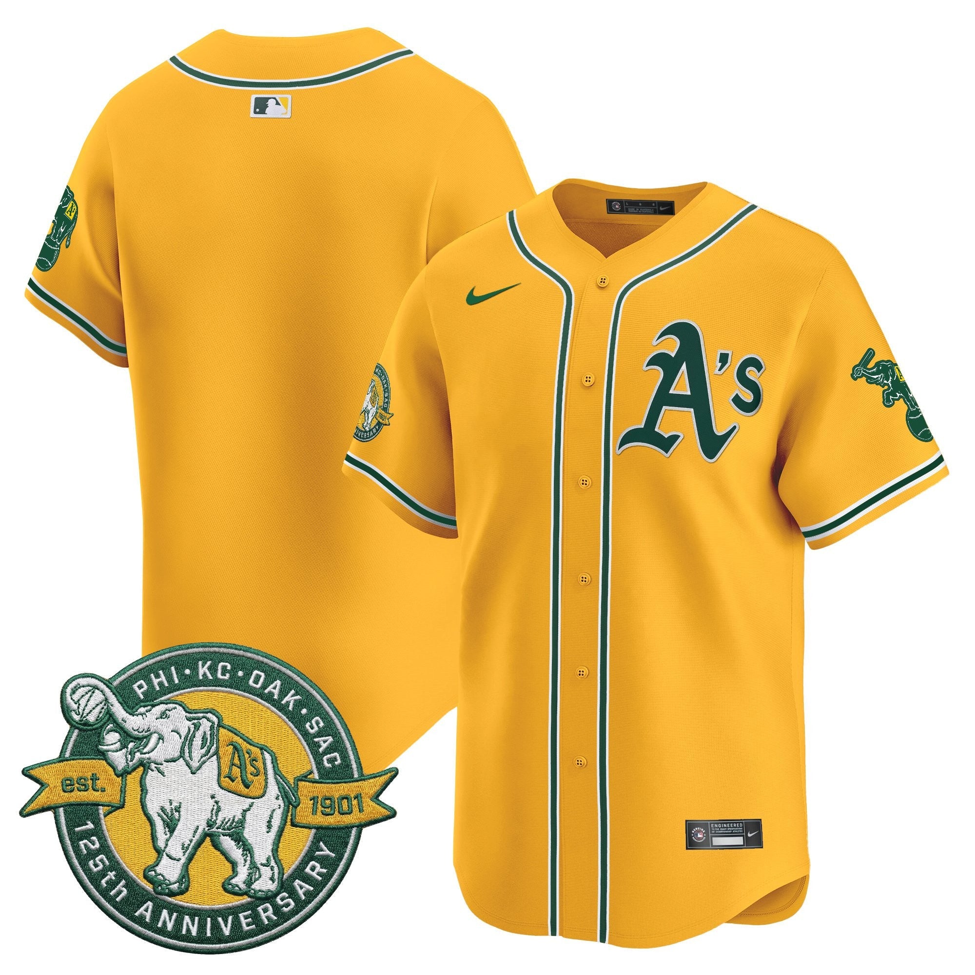 Men's Oakland Athletics 125th Anniversary Patch Vapor Premier Limited Jersey - All Stitched