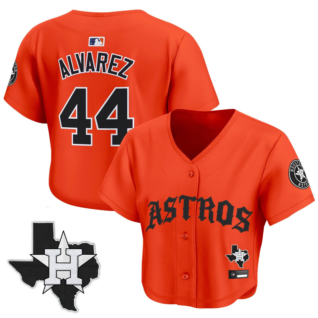 Women's Houston Astros 'Old English Edition' Crop Top Baseball Jersey - All Stitched