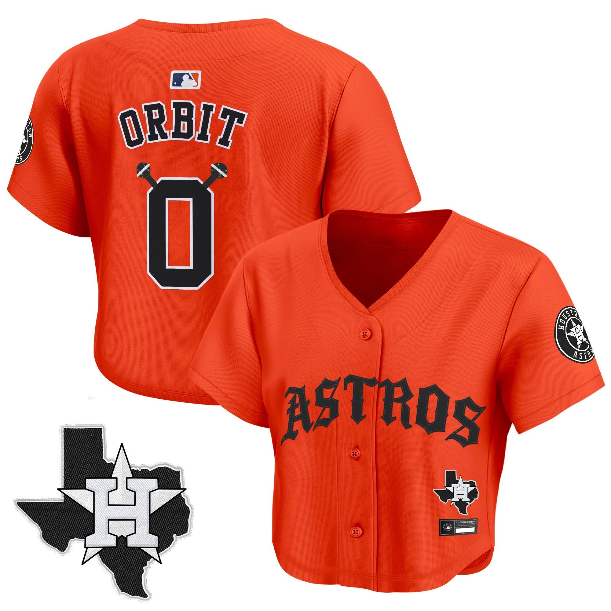 Women's Houston Astros 'Old English Edition' Crop Top Baseball Jersey - All Stitched