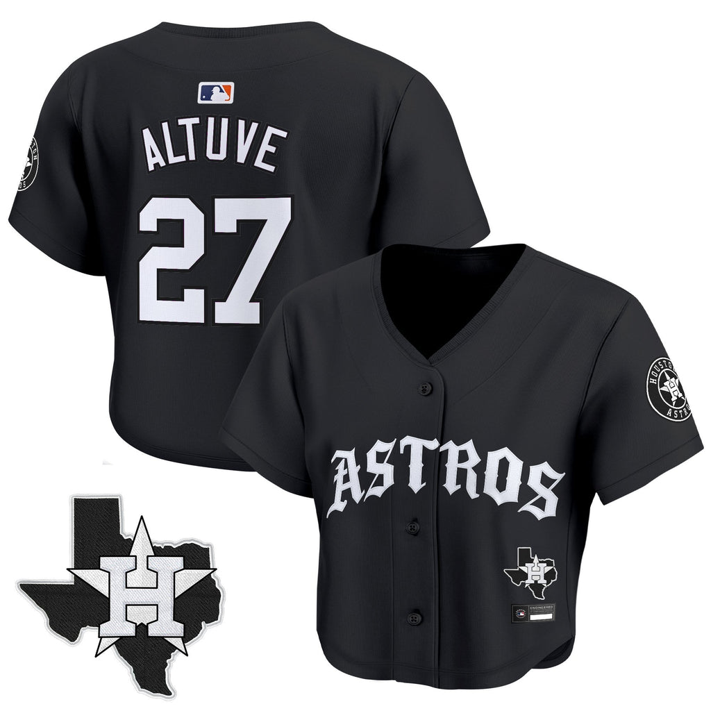Women's Houston Astros 'Old English Edition' Crop Top Baseball Jersey - All Stitched