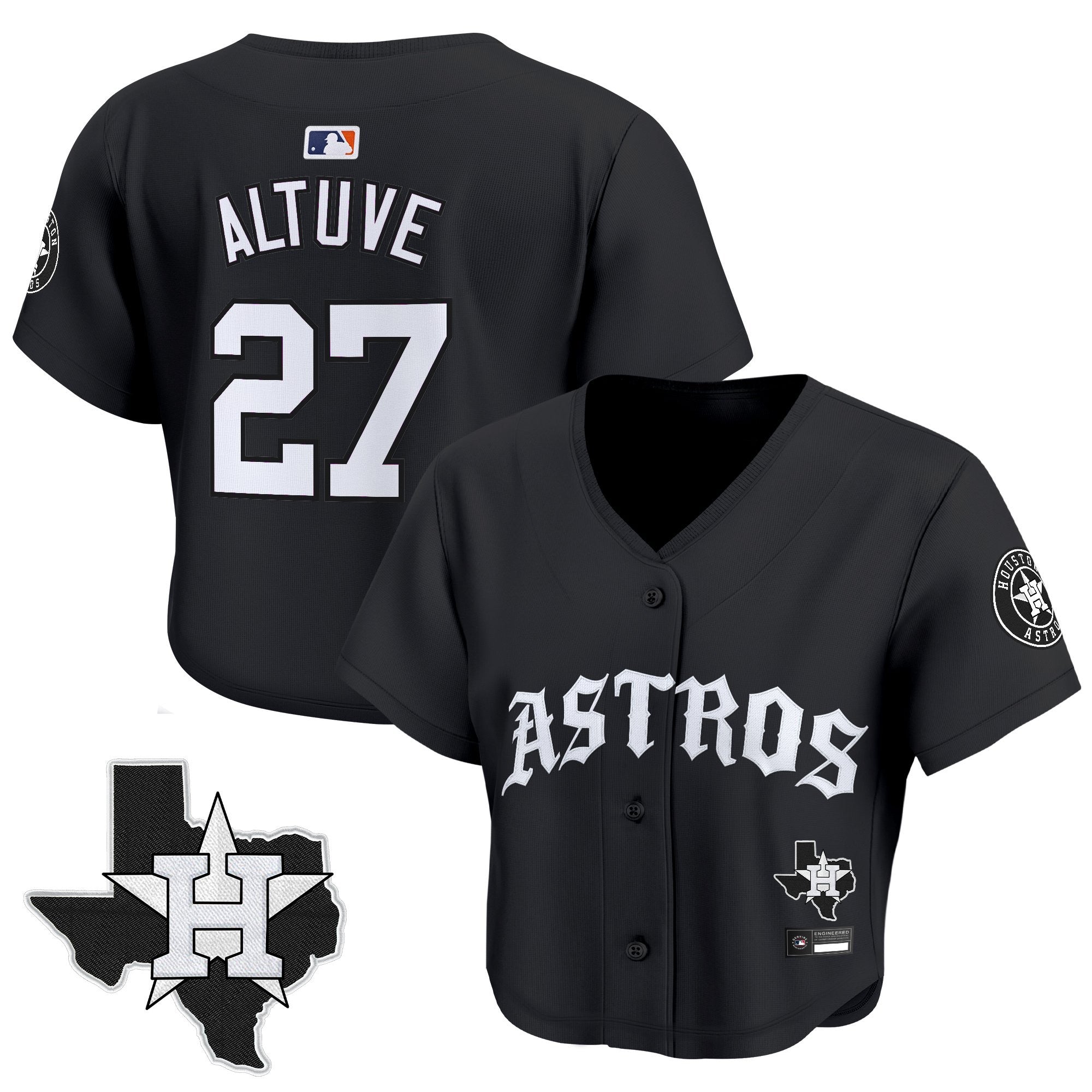 Women's Houston Astros 'Old English Edition' Crop Top Baseball Jersey - All Stitched