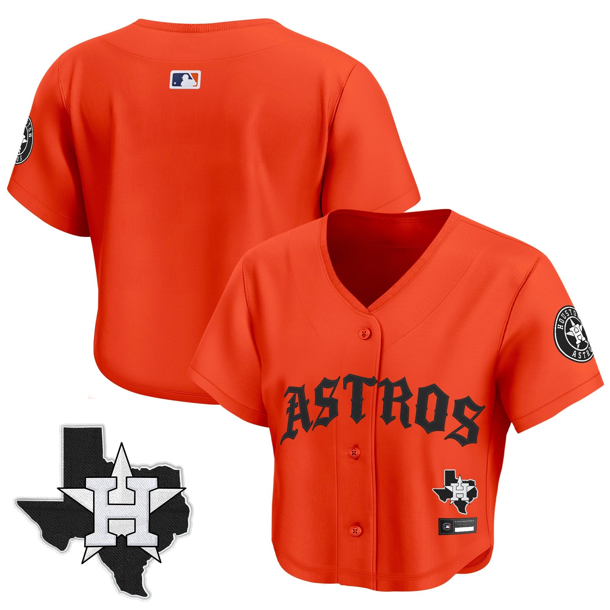 Women's Houston Astros 'Old English Edition' Crop Top Baseball Jersey - All Stitched