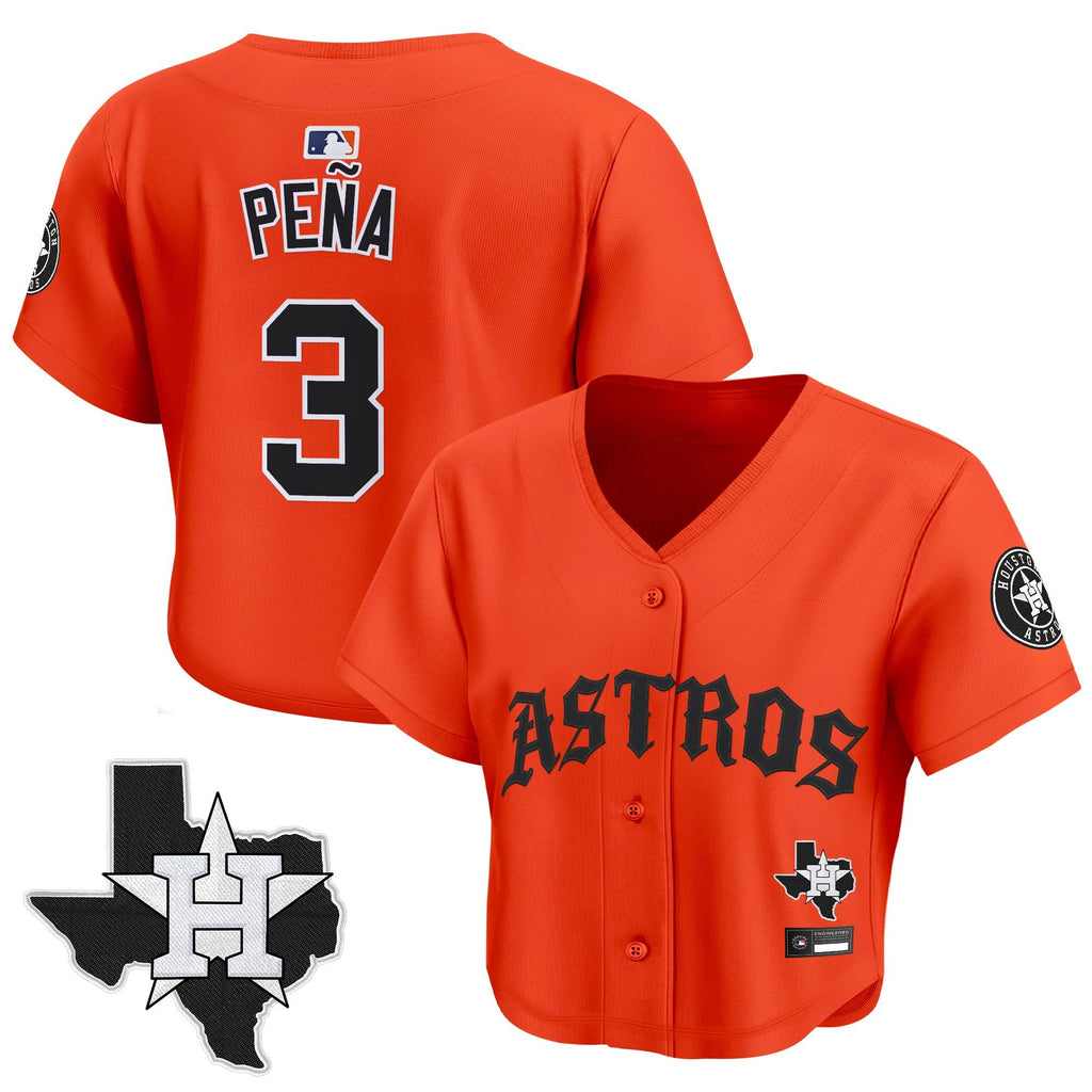 Women's Houston Astros 'Old English Edition' Crop Top Baseball Jersey - All Stitched