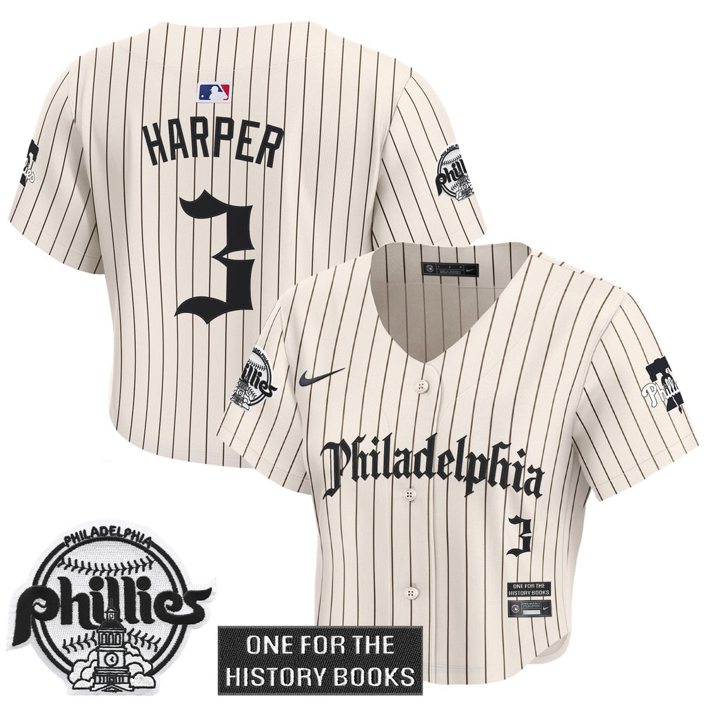 Women's Phillies 'Retro Newspaper Edition' Crop Top Baseball Jersey - All Stitched