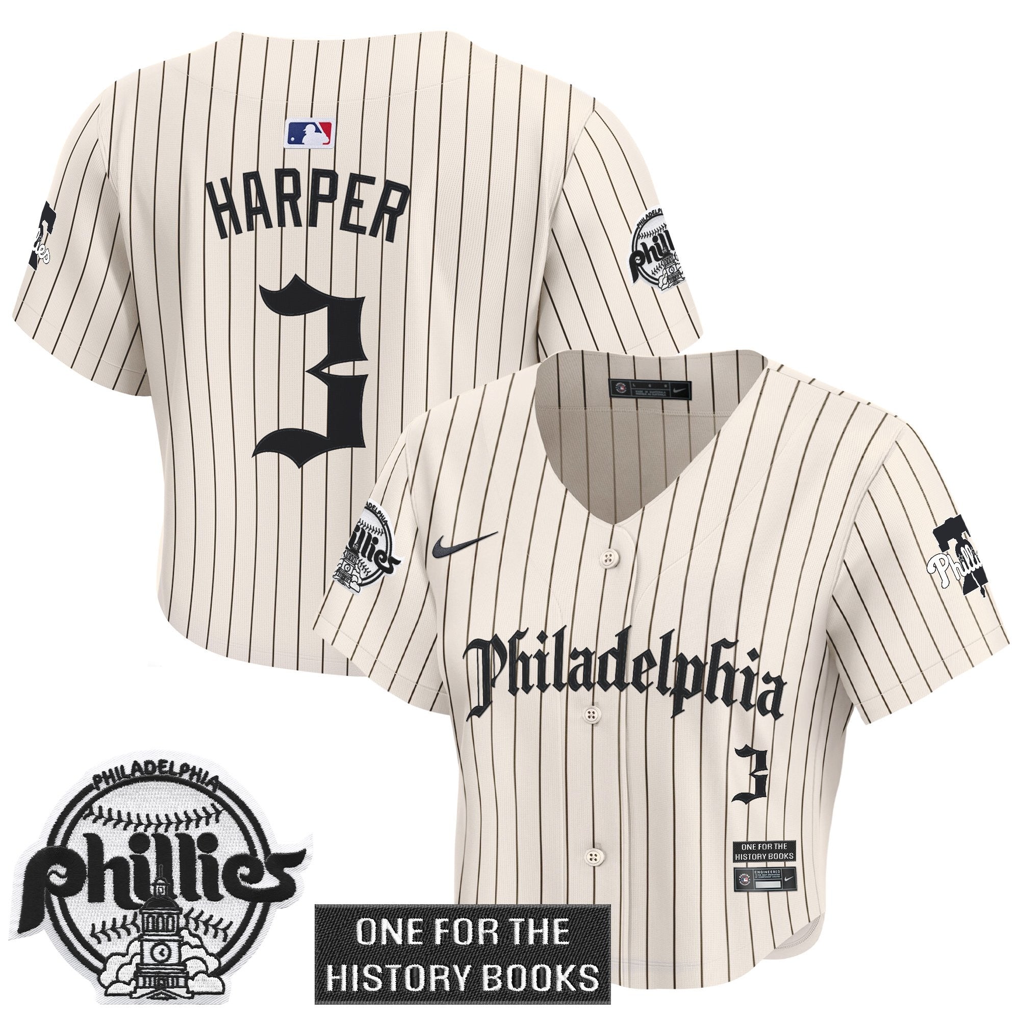 Women's Phillies 'Retro Newspaper Edition' Crop Top Baseball Jersey - All Stitched