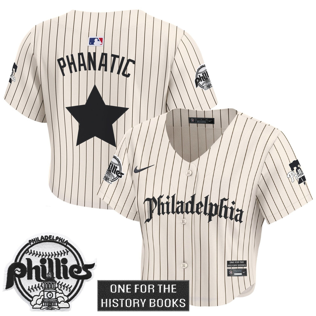 Women's Phillies 'Retro Newspaper Edition' Crop Top Baseball Jersey - All Stitched