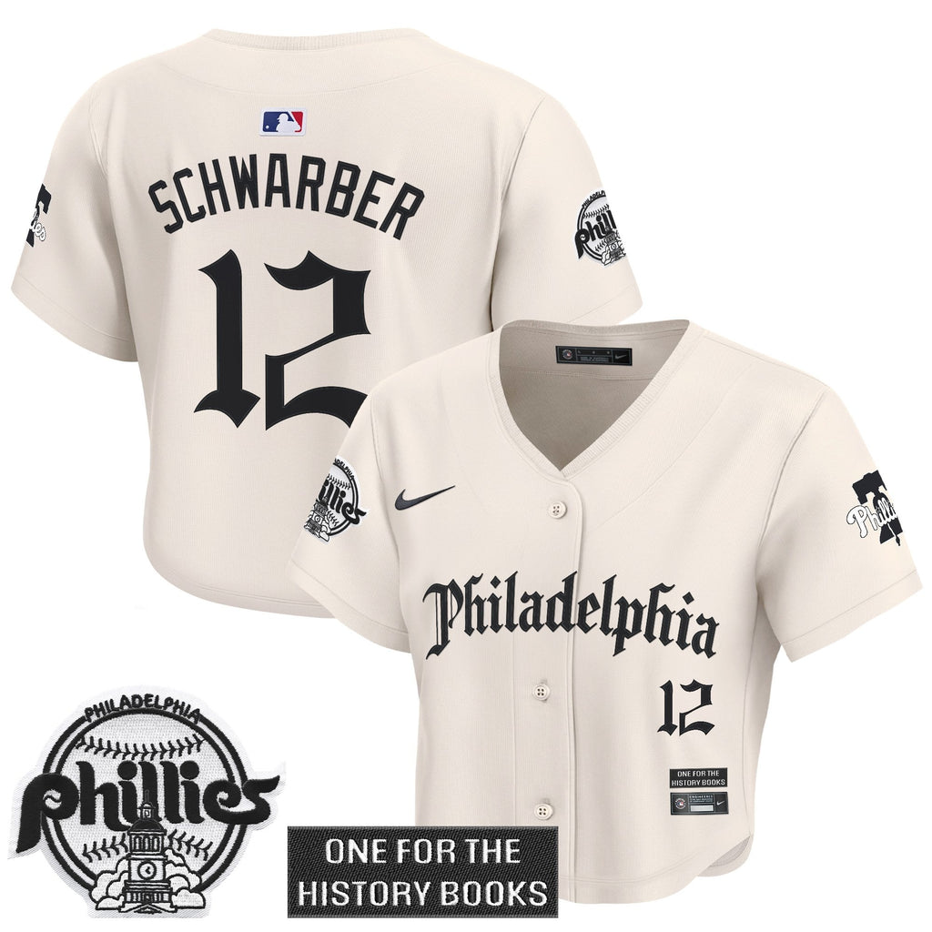 Women's Phillies 'Retro Newspaper Edition' Crop Top Baseball Jersey - All Stitched