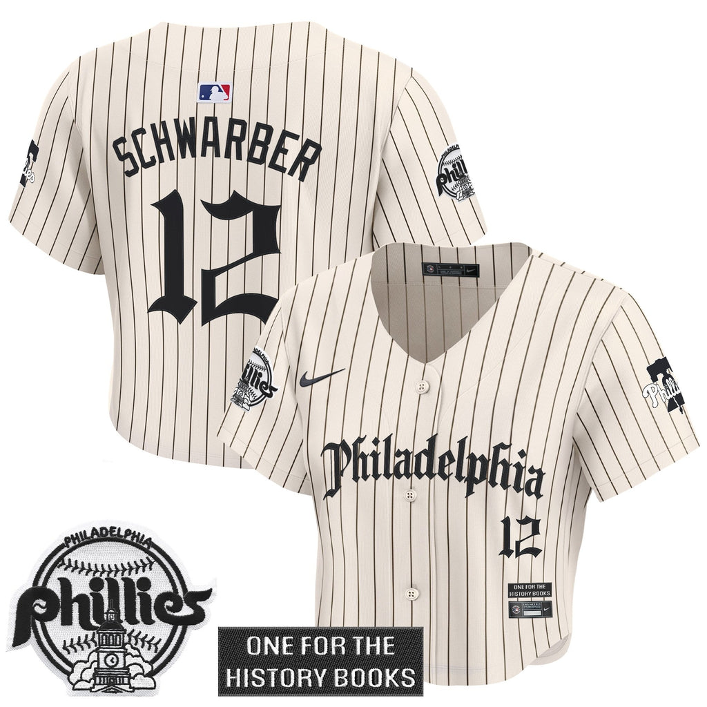 Women's Phillies 'Retro Newspaper Edition' Crop Top Baseball Jersey - All Stitched