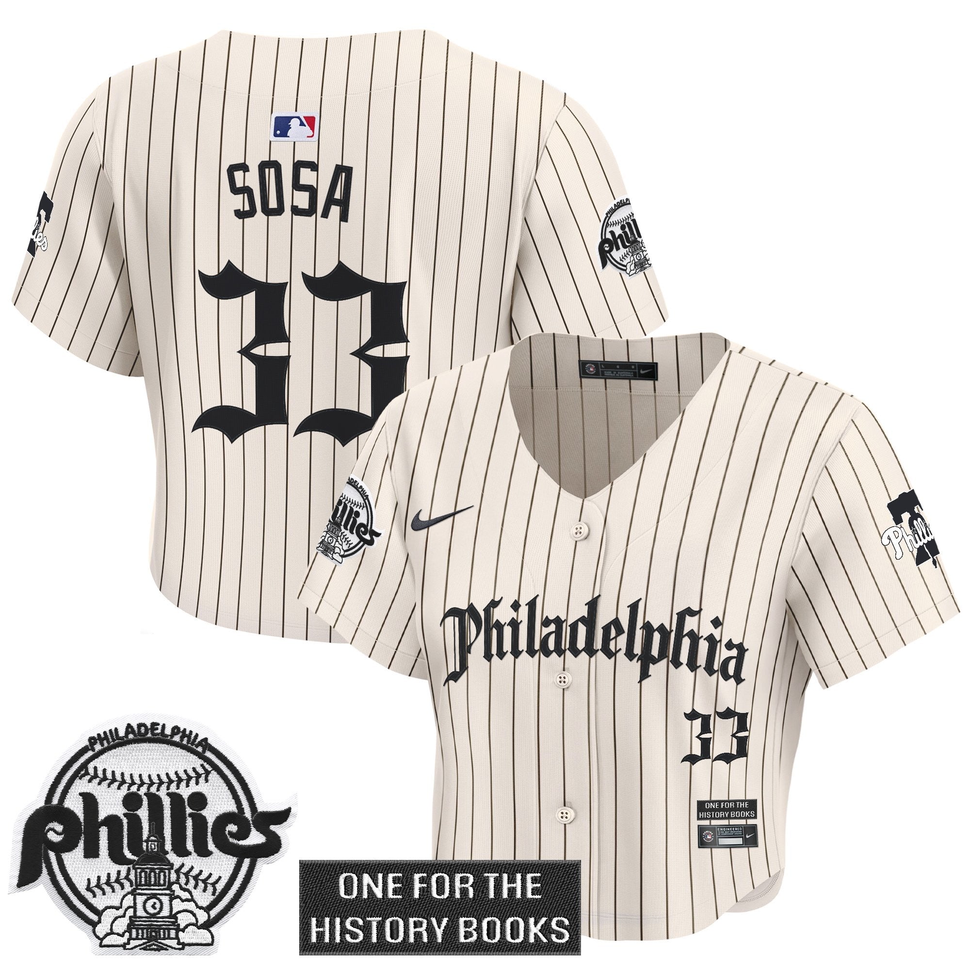 Women's Phillies 'Retro Newspaper Edition' Crop Top Baseball Jersey - All Stitched