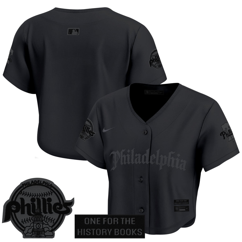 Women's Phillies 'Retro Newspaper Edition' Crop Top Baseball Jersey - All Stitched