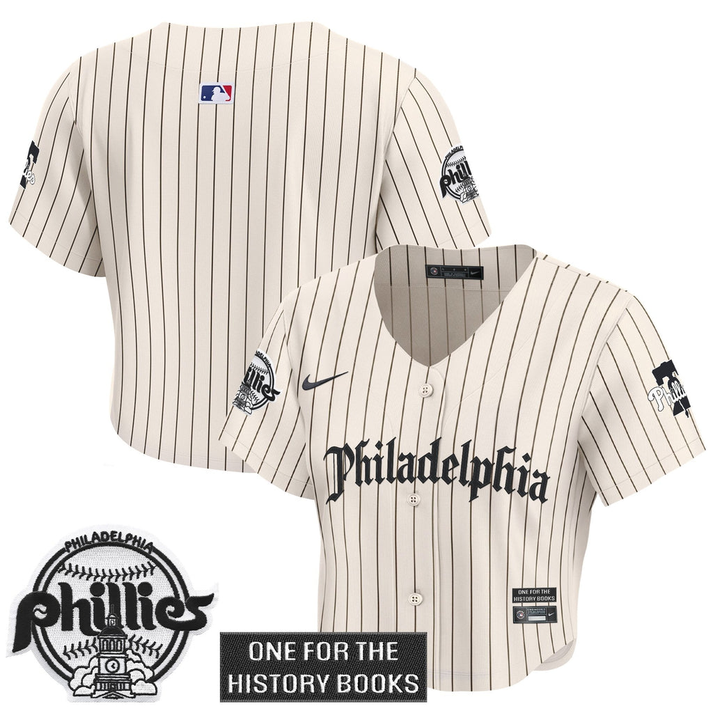 Women's Phillies 'Retro Newspaper Edition' Crop Top Baseball Jersey - All Stitched