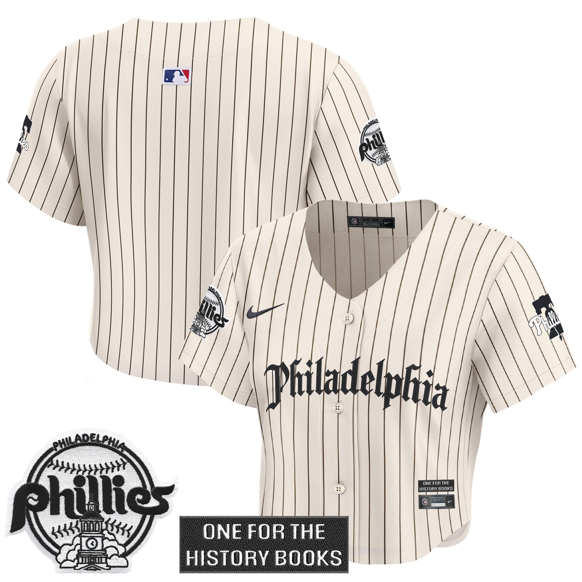 Women's Phillies 'Retro Newspaper Edition' Crop Top Baseball Jersey - All Stitched