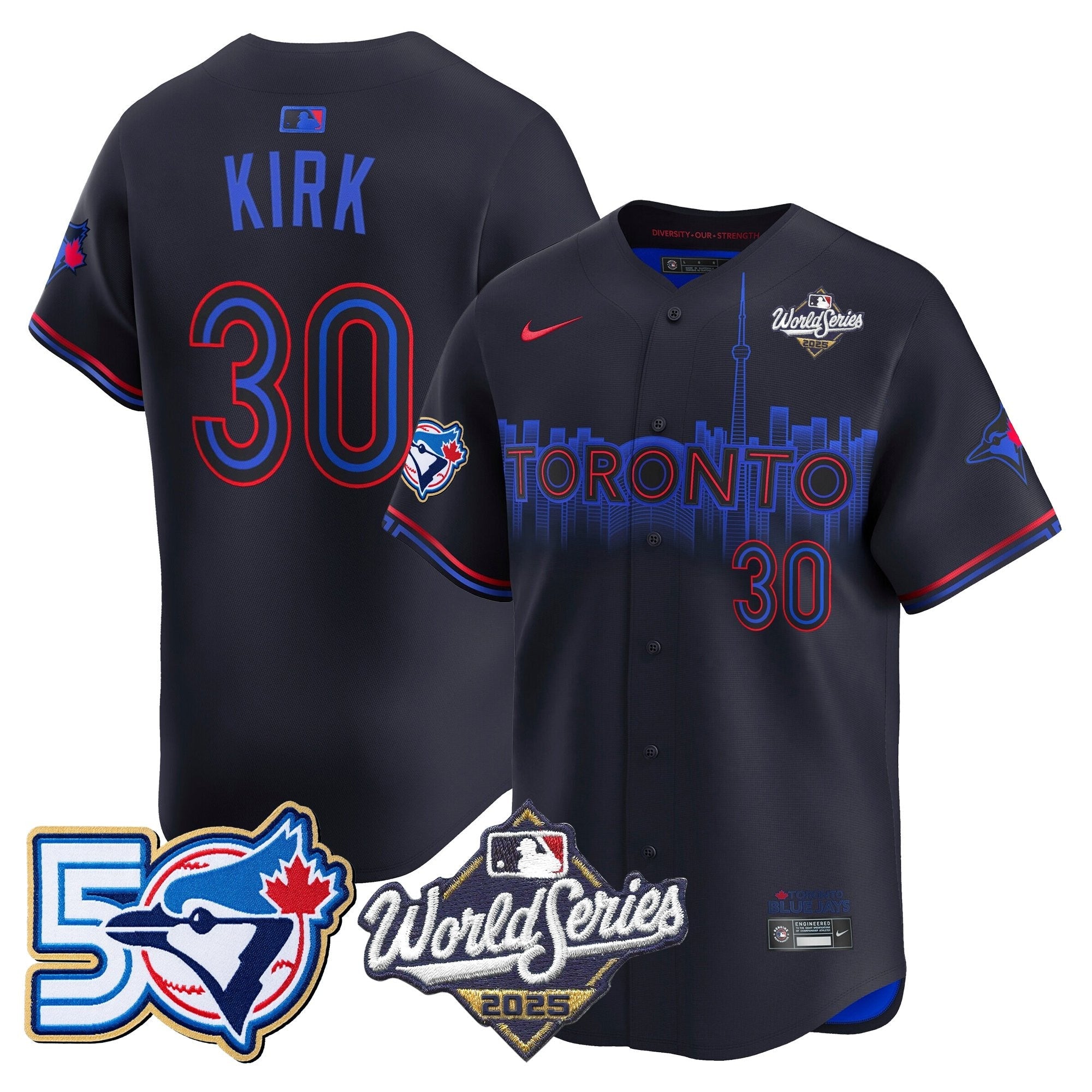Men's Toronto Blue Jays 2025 World Series Vapor Premier Limited Jersey - 50 Seasons Patch - All Stitched