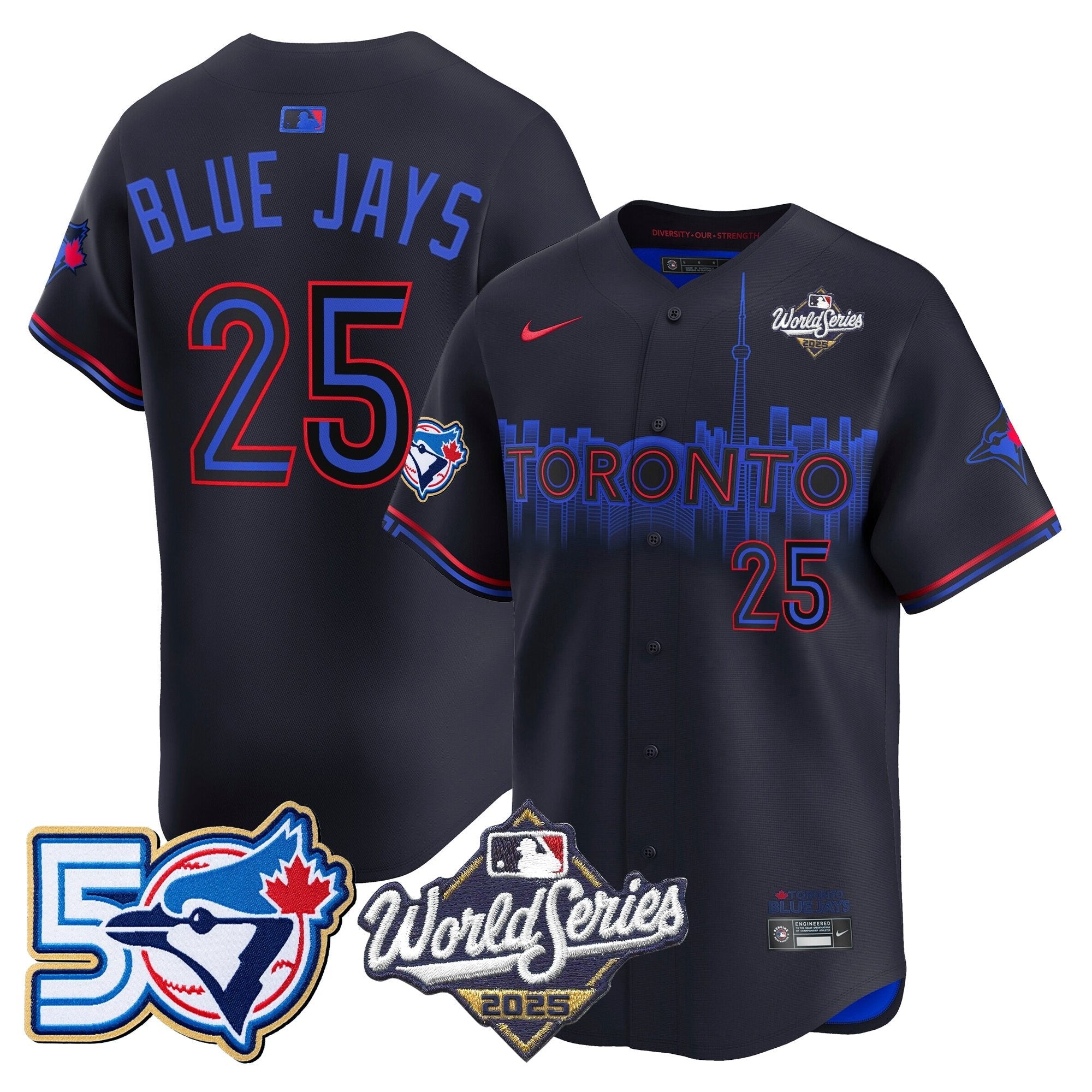 Men's Toronto Blue Jays 2025 World Series Vapor Premier Limited Jersey - 50 Seasons Patch - All Stitched