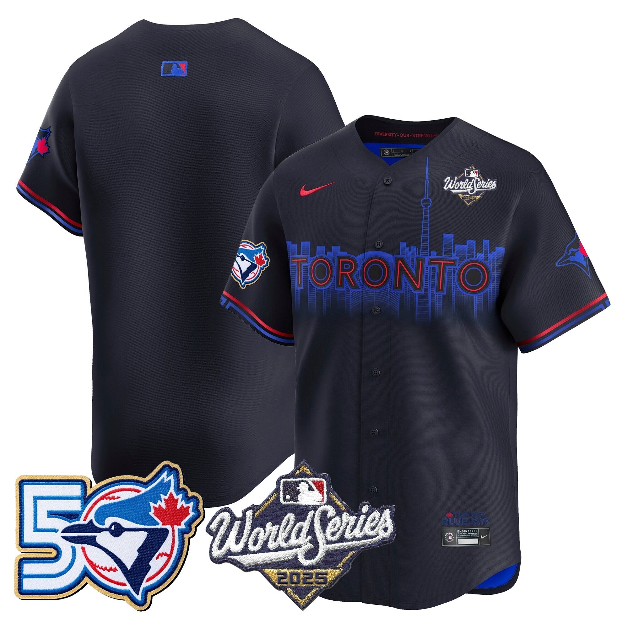 Men's Toronto Blue Jays 2025 World Series Vapor Premier Limited Jersey - 50 Seasons Patch - All Stitched