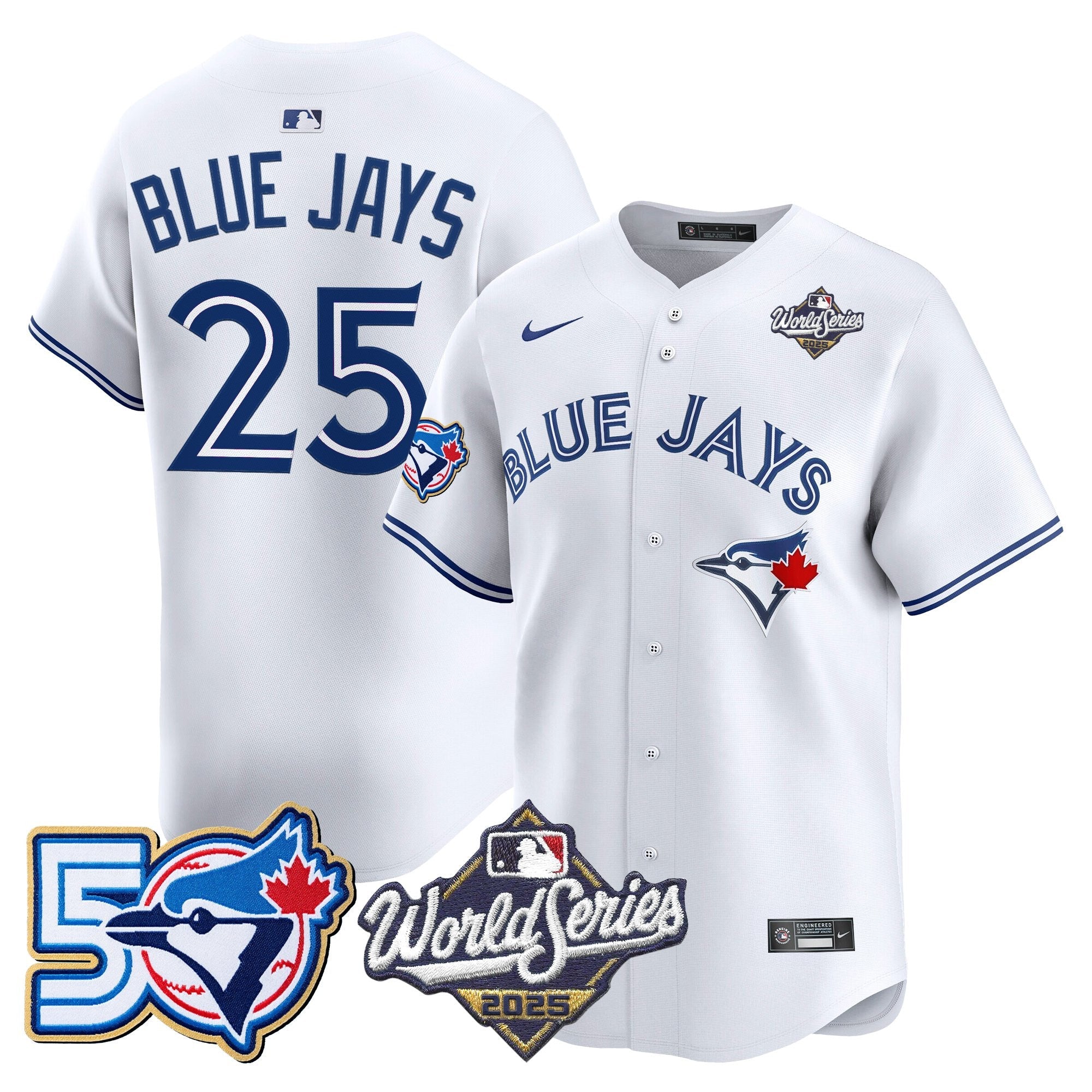 Men's Toronto Blue Jays 2025 World Series Vapor Premier Limited Jersey - 50 Seasons Patch - All Stitched