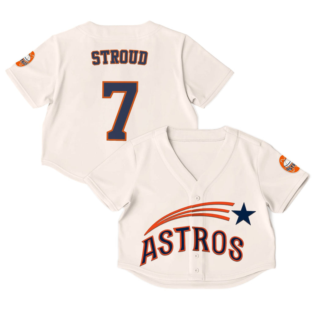 Women's Houston Astros Throwback Crop Top Baseball Jersey - All Stitched