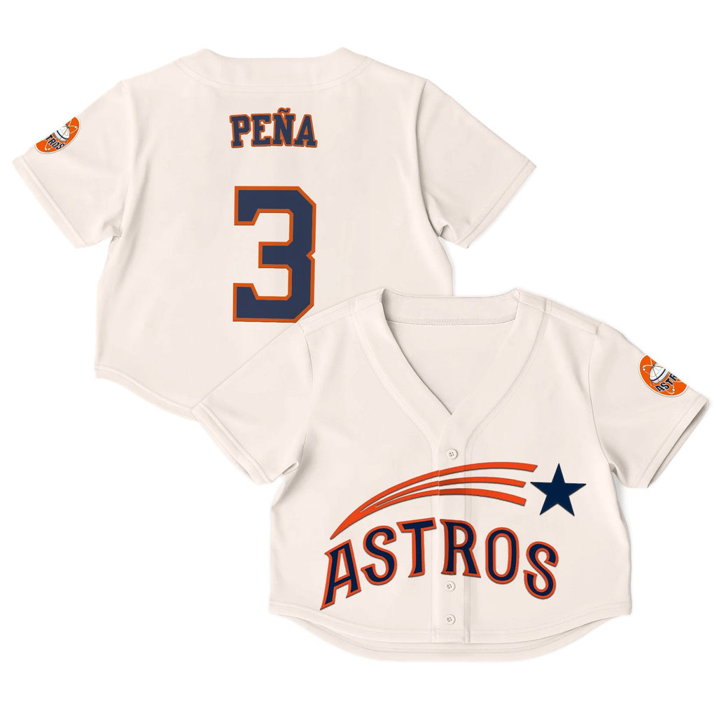 Women's Houston Astros Throwback Crop Top Baseball Jersey - All Stitched