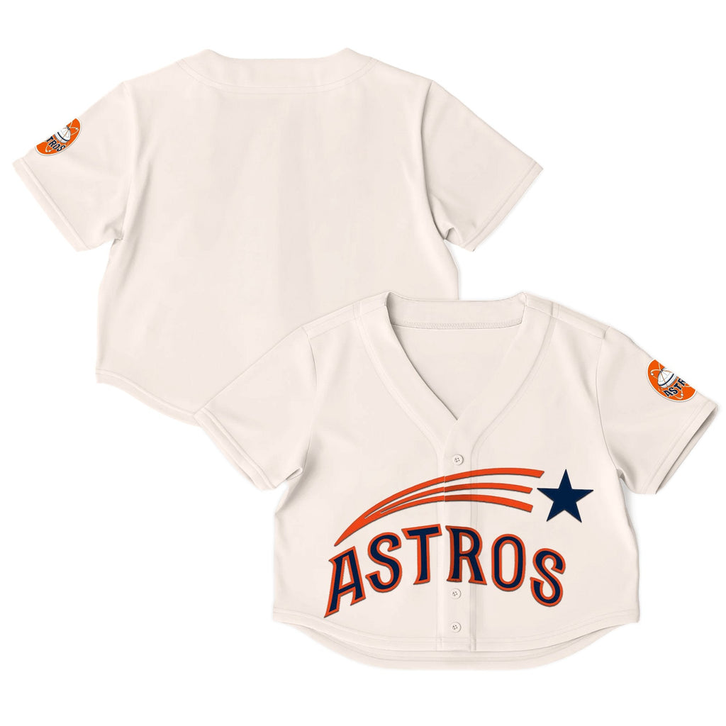 Women's Houston Astros Throwback Crop Top Baseball Jersey - All Stitched