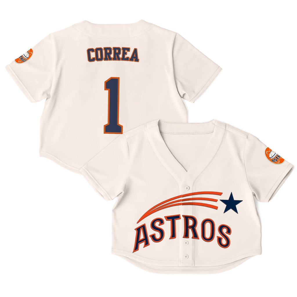 Women's Houston Astros Throwback Crop Top Baseball Jersey - All Stitched
