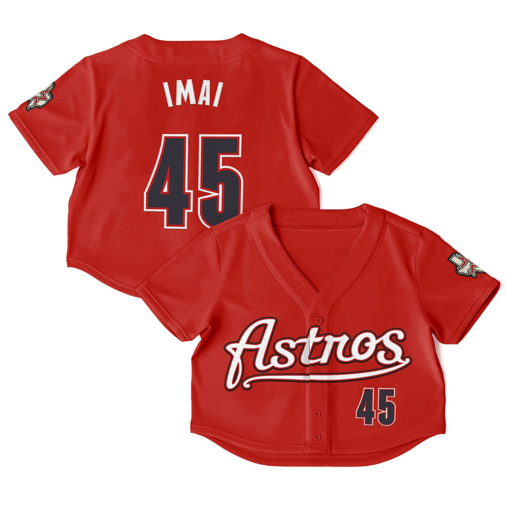 Women's Houston Astros Throwback Crop Top Baseball Jersey - All Stitched