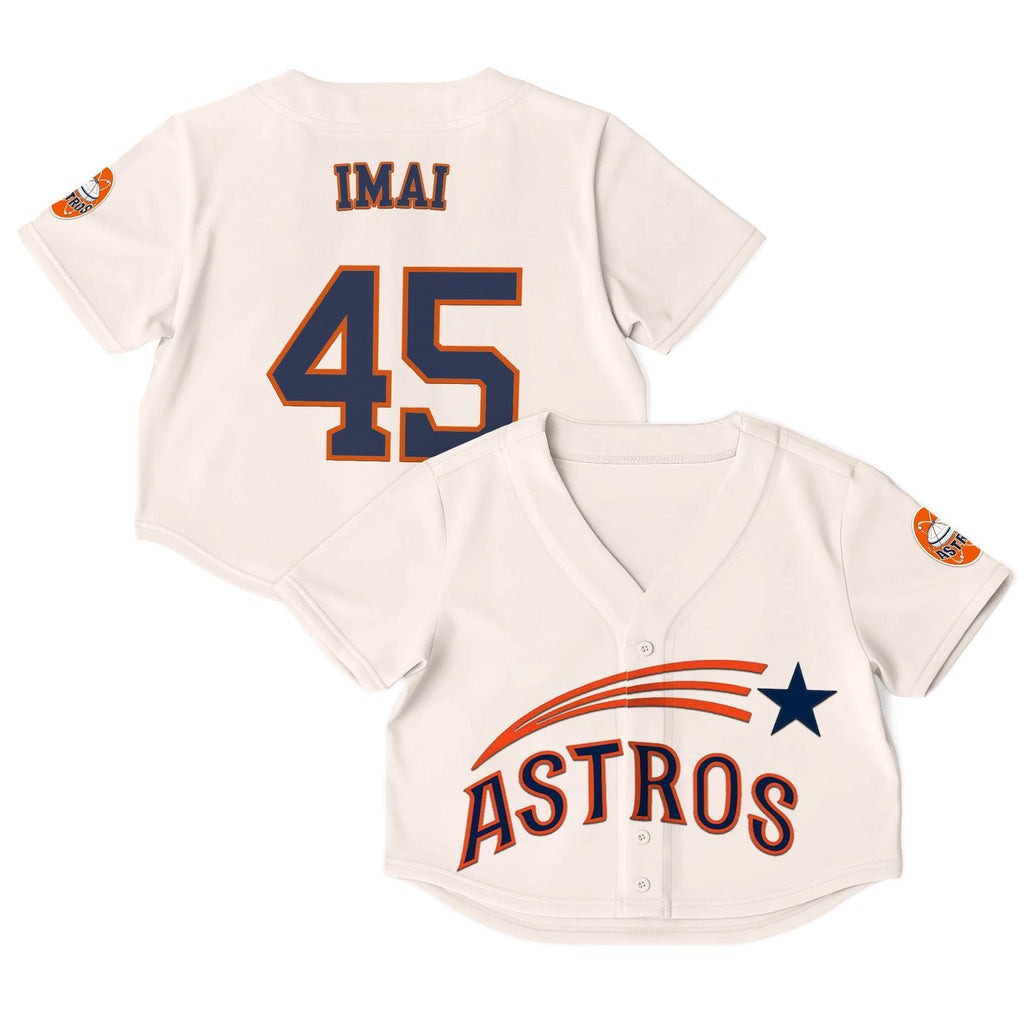 Women's Houston Astros Throwback Crop Top Baseball Jersey - All Stitched