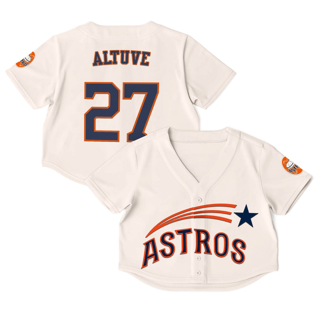 Women's Houston Astros Throwback Crop Top Baseball Jersey - All Stitched