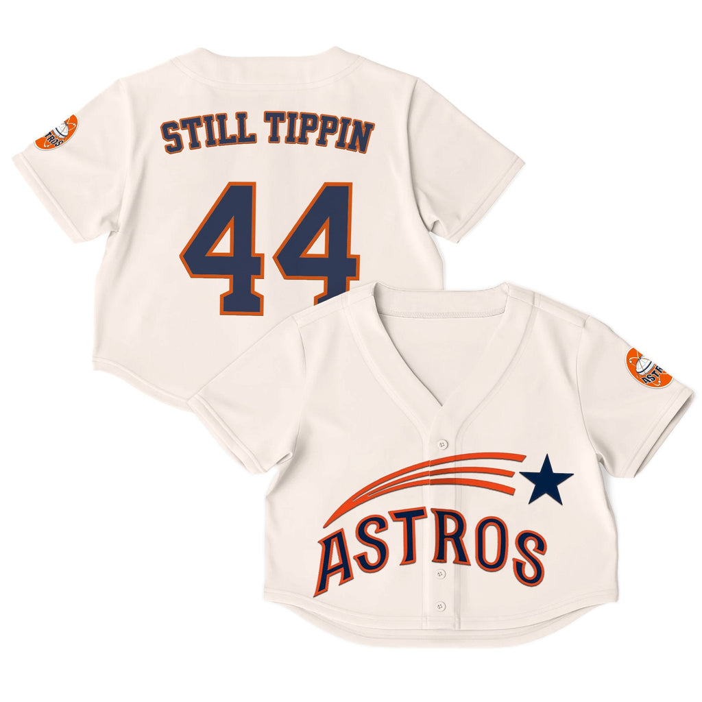 Women's Houston Astros Throwback Crop Top Baseball Jersey - All Stitched