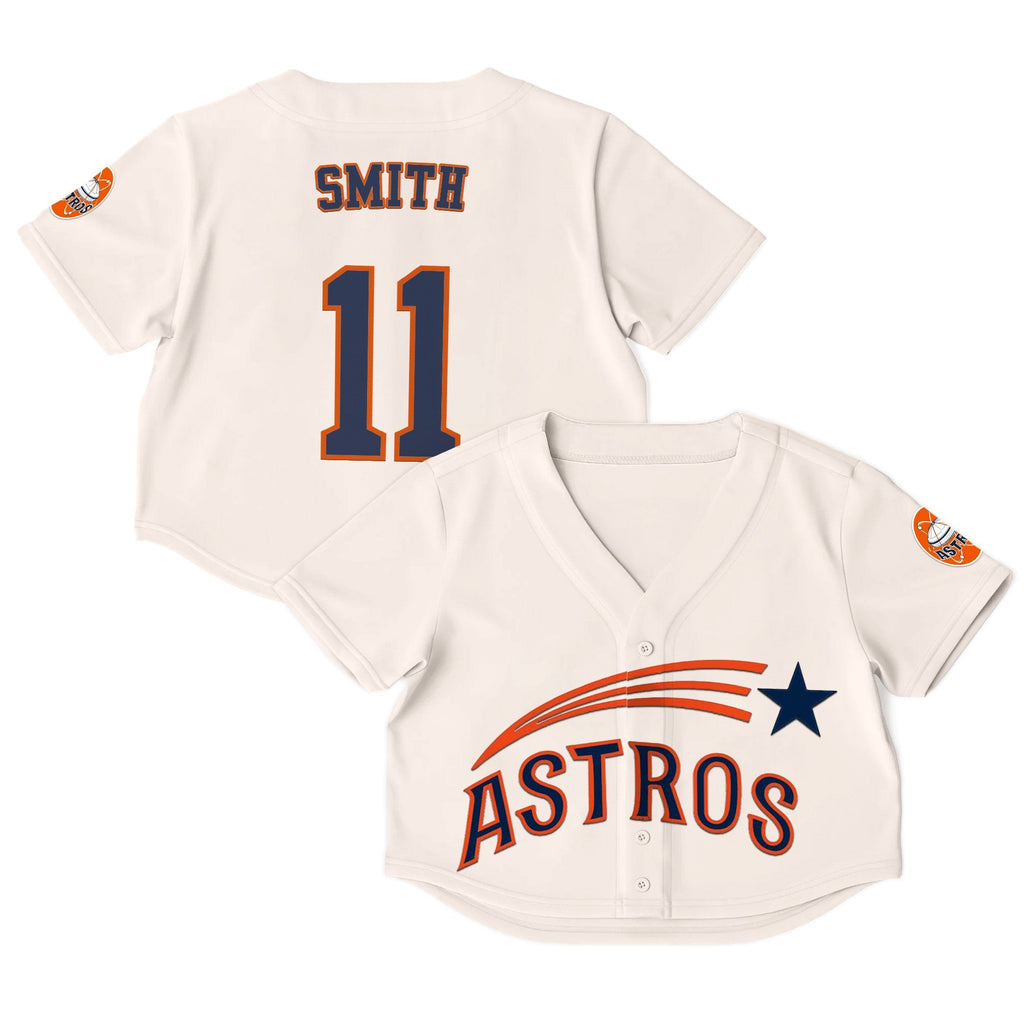 Women's Houston Astros Throwback Crop Top Baseball Jersey - All Stitched