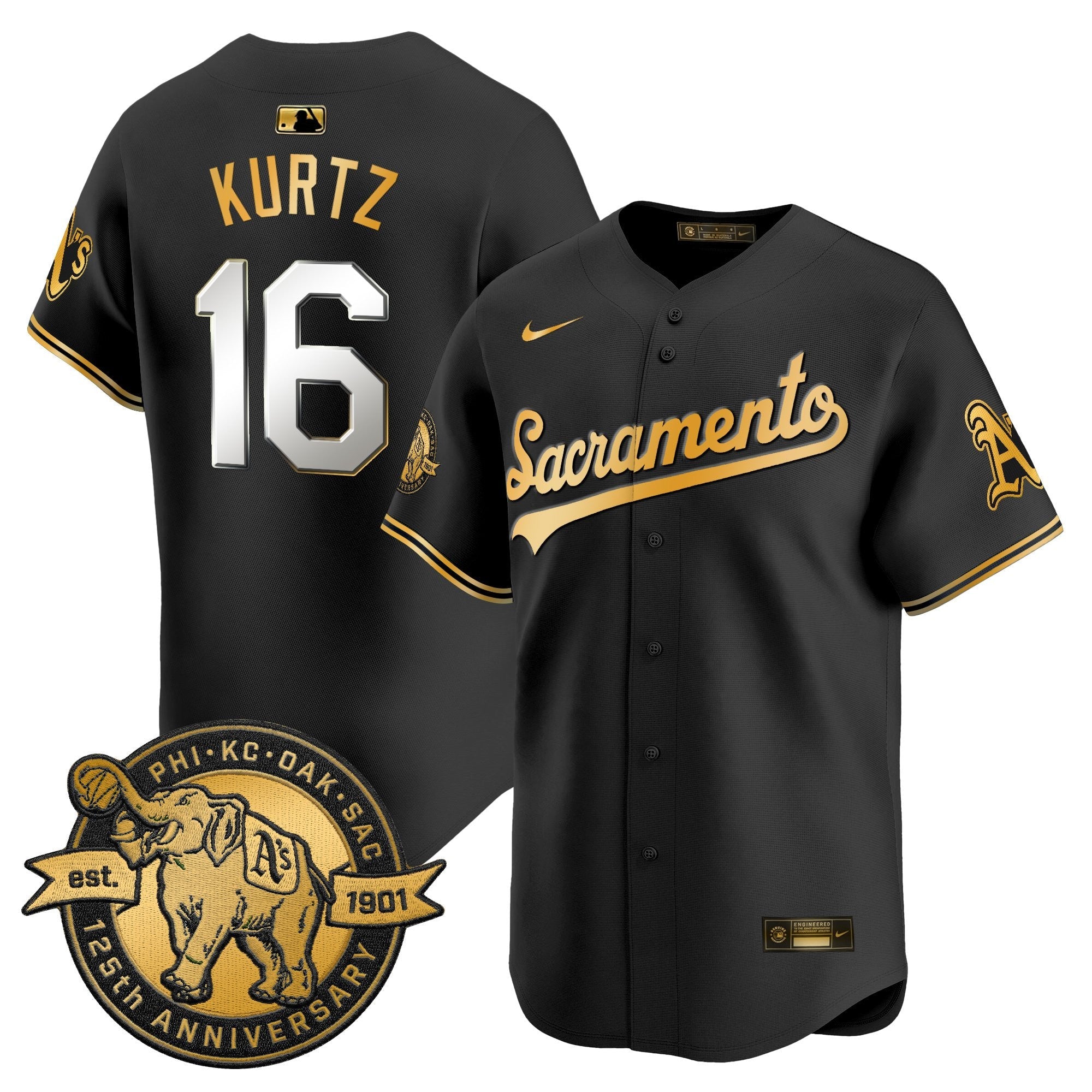Men's Athletics 'Sacramento Edition' Vapor Premier Limited Jersey - 125th Anniversary Patch - All Stitched